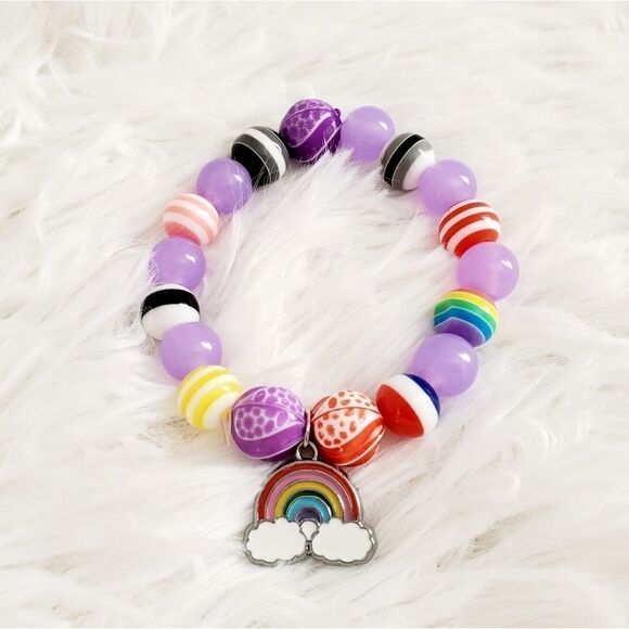 Handmade Children's Stretch Rainbow Pride Beaded Bracelet - Picture 14 of 14